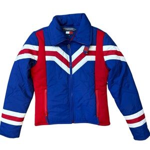 Vtg Tommy Hilfiger Color Block Puffer Coat Jacket Womens Medium Zip Up 90s Y2K